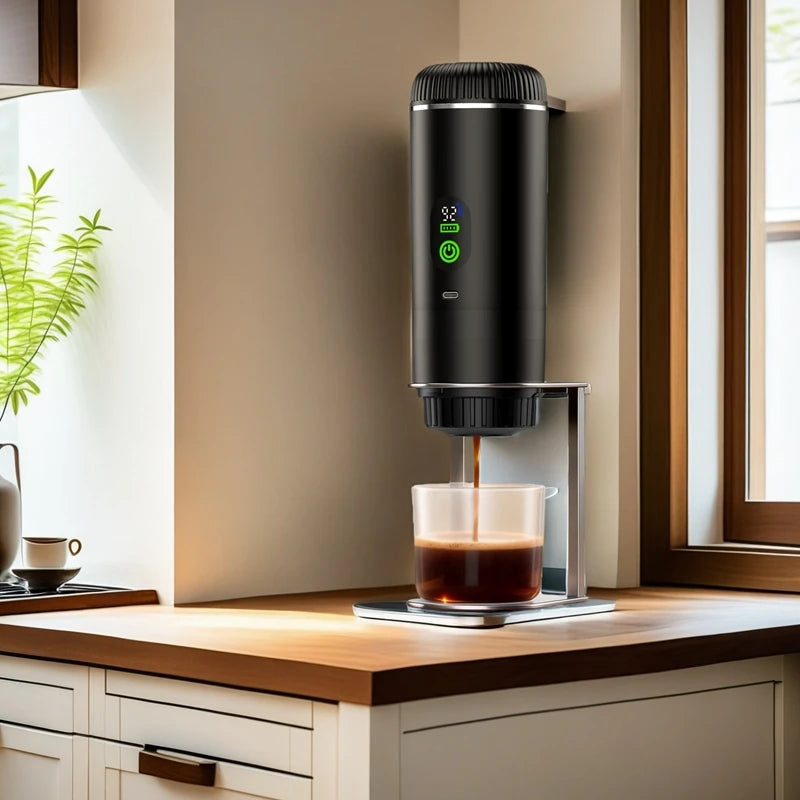 Machine à Café Portable, Machine à Expresso 3-en-1 pour Voyage, 20 bars Mini Cafetière Compatible avec le Café Moulu et les Capsules