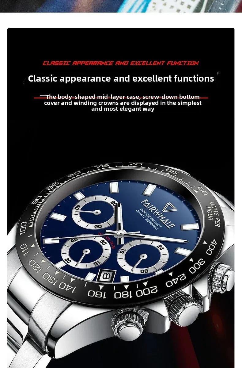 Fashion Men's Sport Quartz Watch | Luminous Chronograph 3-Eye Business Relogio Masculino | Waterproof Casual Wristwatch