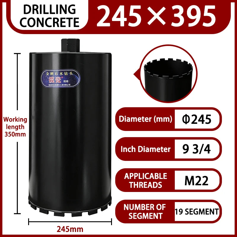 LAANCI laser weld Diamond Core Drill Bit for Reinforced Concrete – Diameter 25-254mm,400mm Total Length M22 Threaded Connection