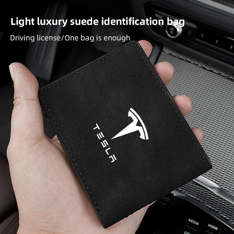 Driver License Holder Pu Leather on Cover Car Driving Documents Business Id Pass Certificate Folder Wallet for Tesla sticker