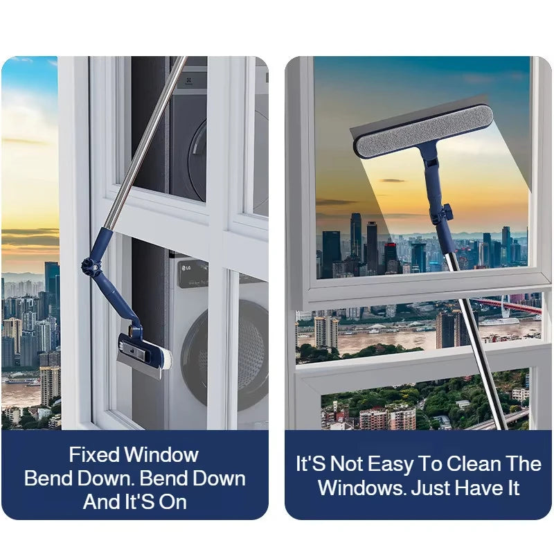 Telescopic Double-Sided Glass Cleaning Brush: Squeegee + Detail Brush 2-In-1, Wall And Floor All-Purpose Cleaning Tool