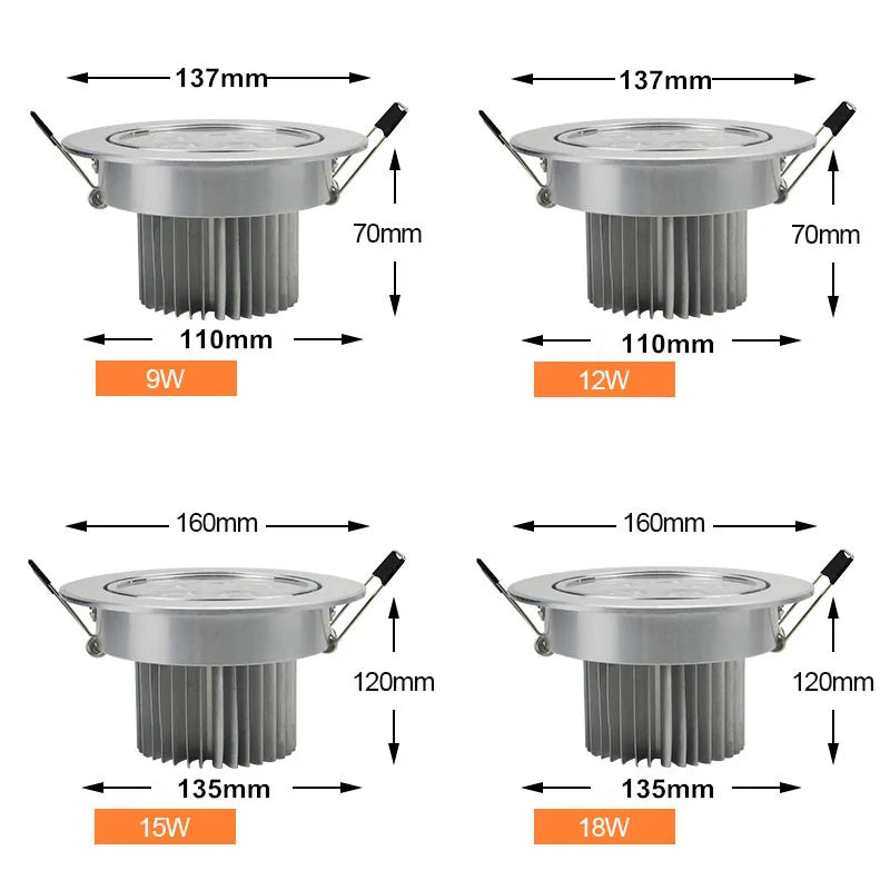 Round dimmable downlight 3W/4W/5W/7W/9W/12W/18W LED ceiling spotlight embedded high-power ceiling spotlight ac85-265V