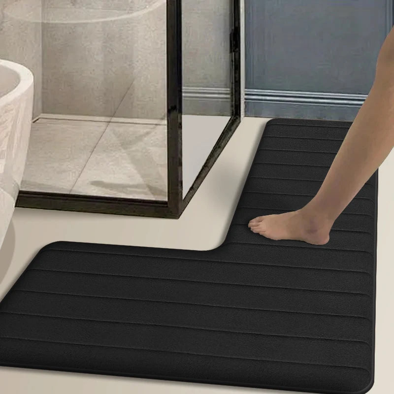 Simple L-shaped long strip bathroom non-slip floor mat flannel absorbent cushion home shower room corner carpet door mat