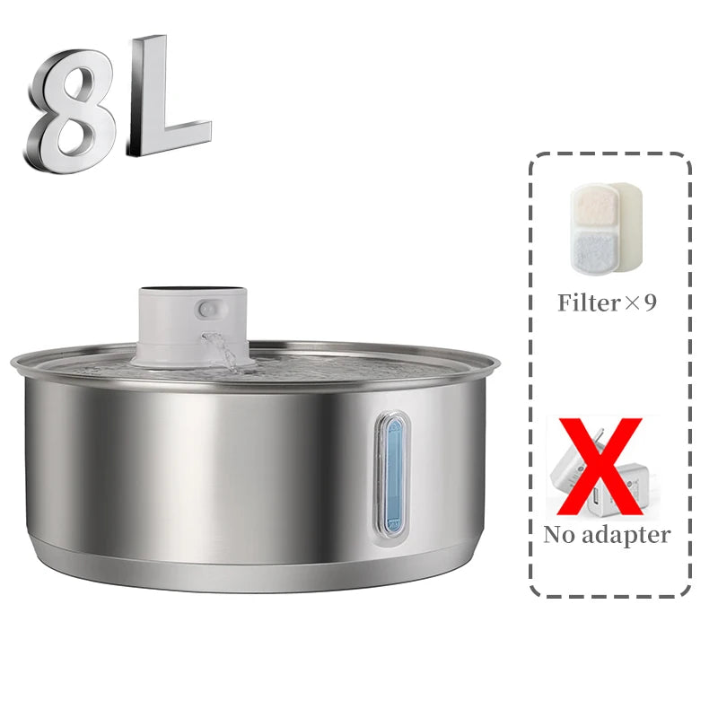 8L Dog Water Fountain Automatic Sensor Stainless Steel Cat Water Fountain Multiple Pet Drinking Water Dispenser Accessories