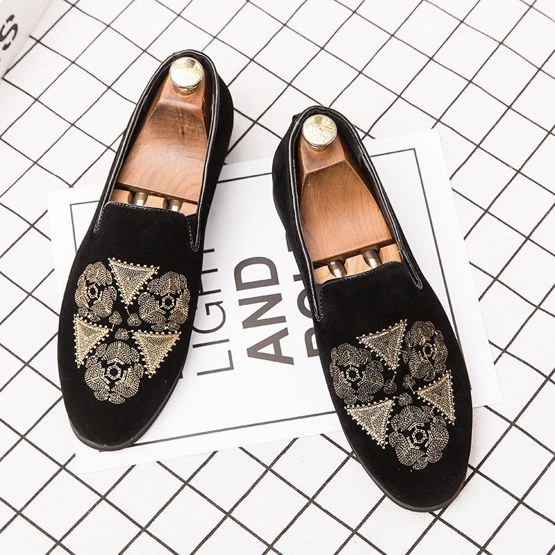 Designer Embroidery Leather Luxury Casual Formal Driving Dress Black Loafers Mens Moccasin Italian Wedding Office Shoes for Men