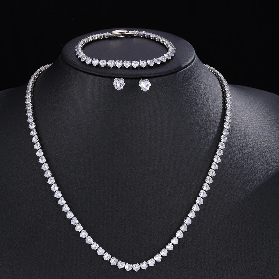 ZAKOL Gorgeous Buling AAA Clear Round Cubic Zirconia Wedding Bridal Necklace Earrings Party Jewelry Set for Women