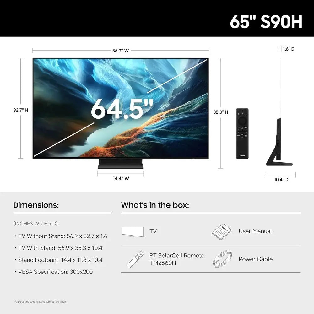 65-Inch Class OLED S90H Series Vision AI Smart TV (2026 Model, 65S90H) OLED HDR+ with Glare Free, NQ4 AI Gen3 Processor, 4K AI U