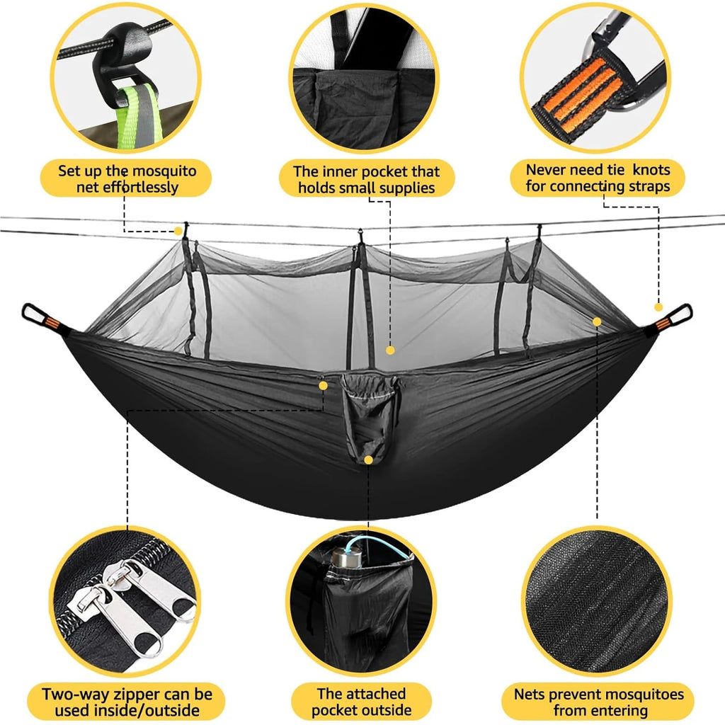 Lightweight Camping hammock with mosquito net Comfortable for Outdoor  Durable breathable 210T parachute nylon material Hammocks