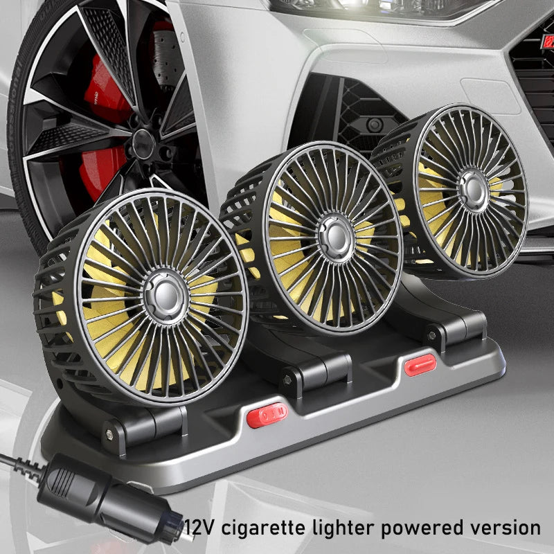 Lenovo Ventilateur de voiture 360° réglable à 3 têtes Ventilateur électrique automobile Ventilateur USB/12V/24V Ventilateur de voiture silencieux à 2 vitesses pour la maison et le bureau