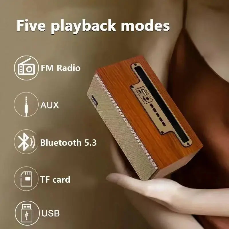 Haut-parleur Bluetooth sans fil multifonction en bois TWS Subwoofer Système audio télécommandé Support de téléphone portable Radio FM de bureau portable