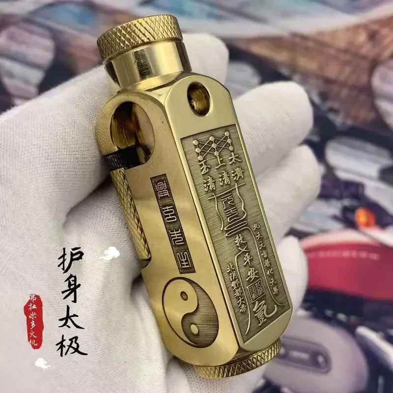 Luxury Heavy-duty Trench Shaped Brass Lighter with Laser Carved Hexagonal Patterns, Personalized Retro Creative Lighter