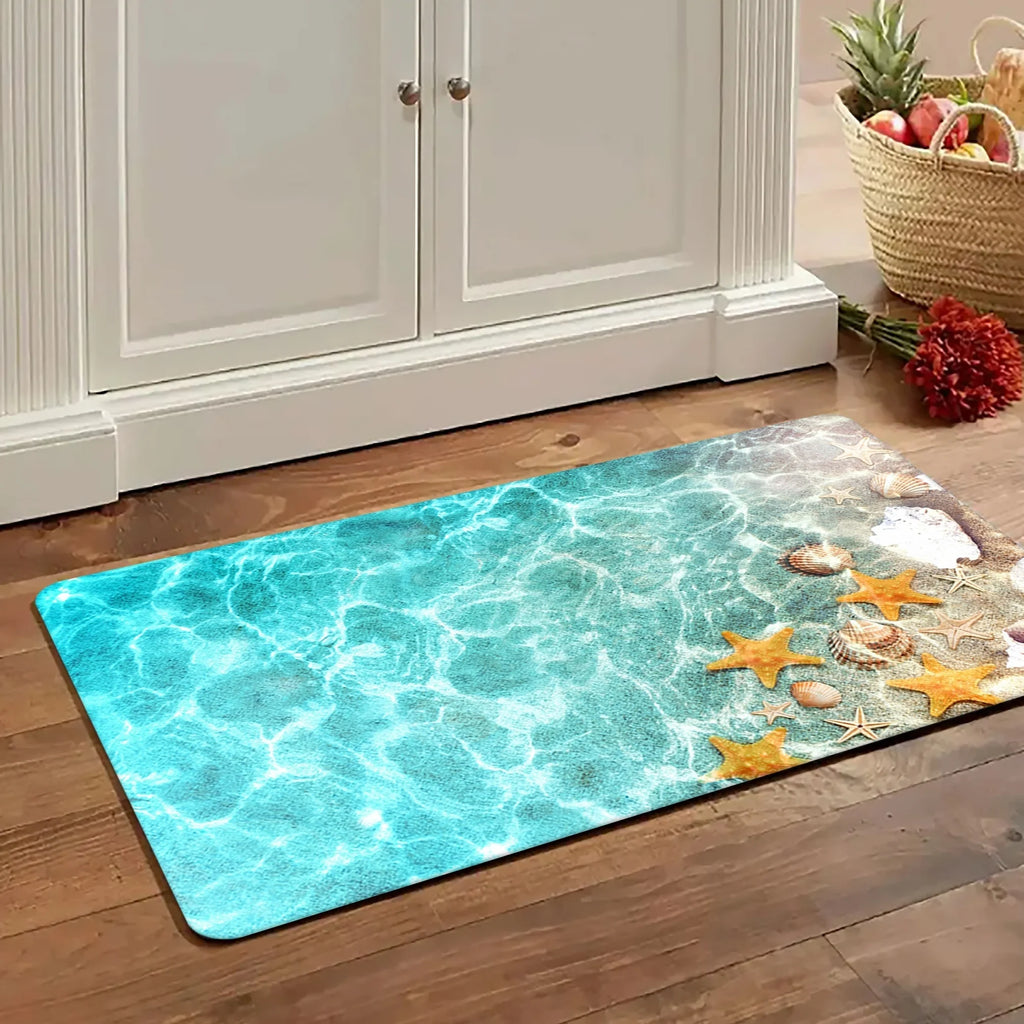 VIKAMA Ocean Wind Sea Star Printed Decorative Carpet Bathroom Kitchen Shower Room Water Absorbing Anti Slip Carpet Home Decor