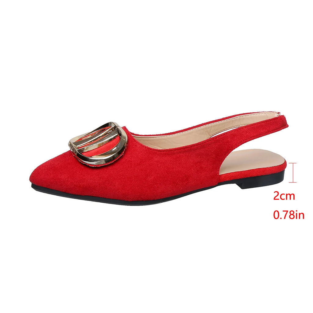 French Pointed-toe Metal Flat Shoes Baotou Sandals Shallow-mouth Single Shoes Foreign-style Explosive Internet Celebrity