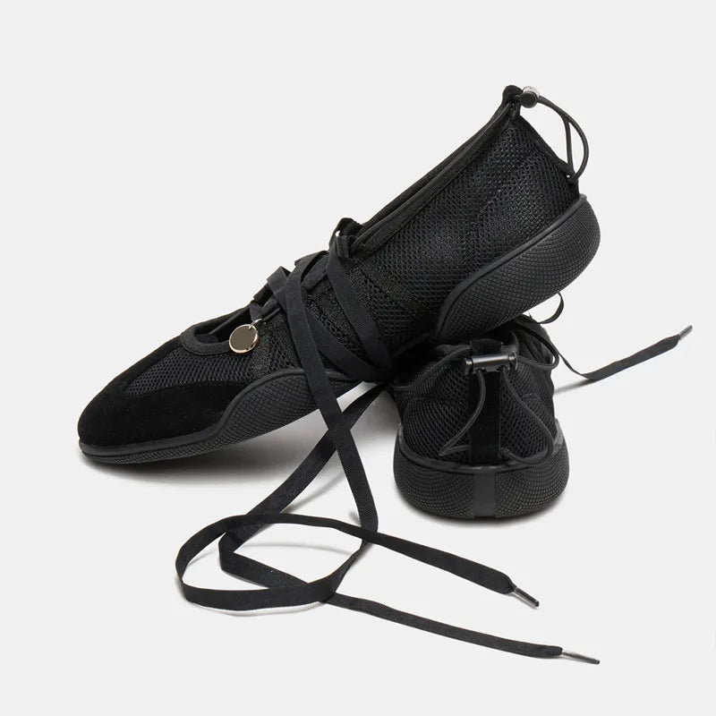 Ins style Fashion Air Mesh Cross-tied Women Ballet Sneakers Comfortable Soft Sole Sports Walking Loafers Casual Flats Shoes