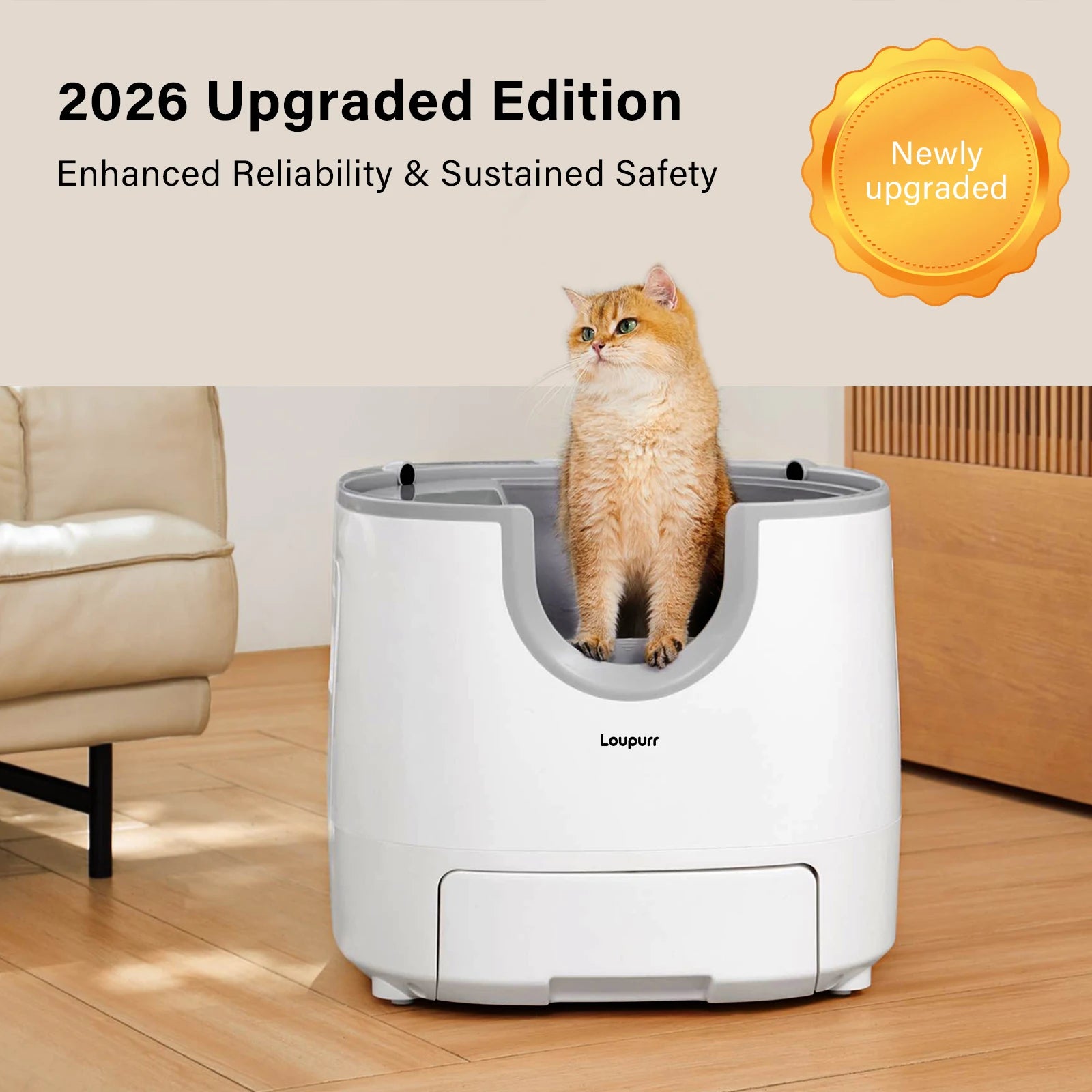 L1 Open-Top Automatic Cat Litter Box Self-Cleaning, Easy Maintenance with Multi Safety Sensors, Large Capacity, Includes Trash