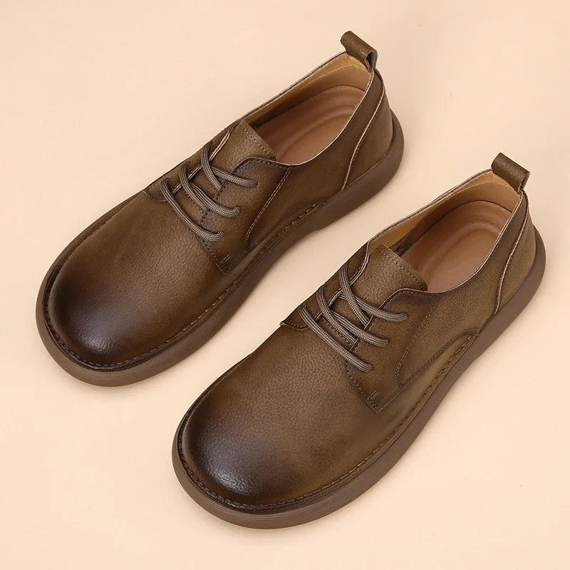 Men's Shoes 2026 Spring New Wide Head Genuine Leather Men's Shoes Breathable Trendy Retro Casual Leather Shoes Men