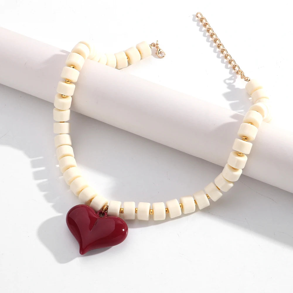 Trendy Acrylic Colorful Beads Heart Pendant Choker Necklaces Fashion Geometric Beads Collar Necklace Jewelry Gifts