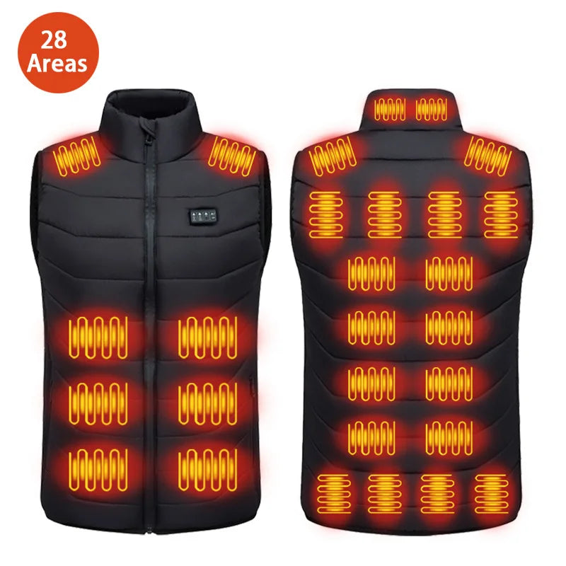 New Loose Casual Stand Up Collar 28 Areas Intelligent Heating Vest for Women Men Winter Thermal Electric Heating Jacket Coat