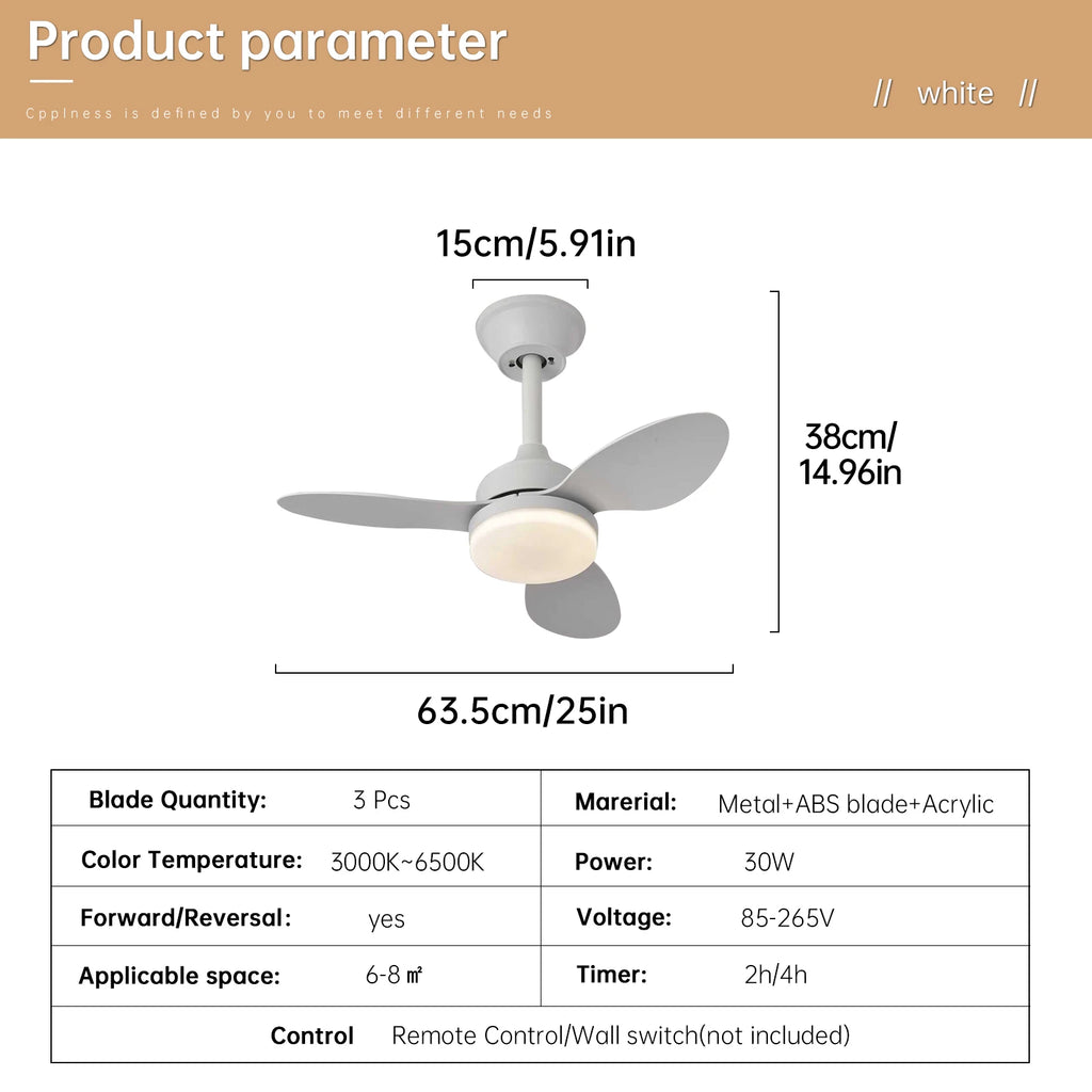 Ventilateur de plafond avec lumière, Ventilateur de plafond discret de 25 pouces/42 pouces/52 pouces avec télécommande, Pour intérieur et extérieur couvert
