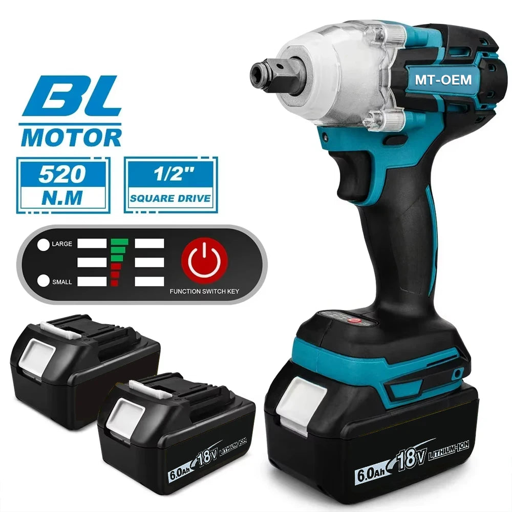 NEW 520n.M Brushless Electric Impact Wrench 1/2 In Li-on Battery For Automotive Repair Power Tools For makita 18v battery pins