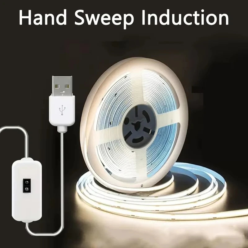 5V COB LED Strip Light USB Smart Hand Sweep Motion Sensor Dimmable Flexible Strip Lights For Bedroom TV Mirror Backlight Wall