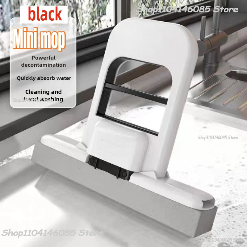 Portable Foldable Wet Dry Mop Quick Cleaning Bathroom Kitchen Mini Sponge Mop Hand-free Wash Mops Mini Portable  Floor Mop