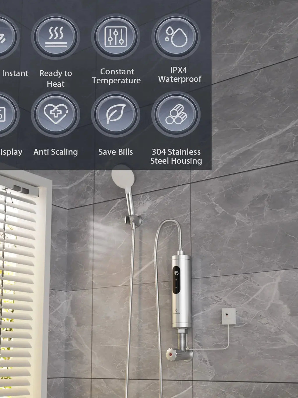 Fudeer Water Heater Electric Instant Water Heater for Sink Stainless Steel Hot Water Heater Under Sink 5500W for Kitchen