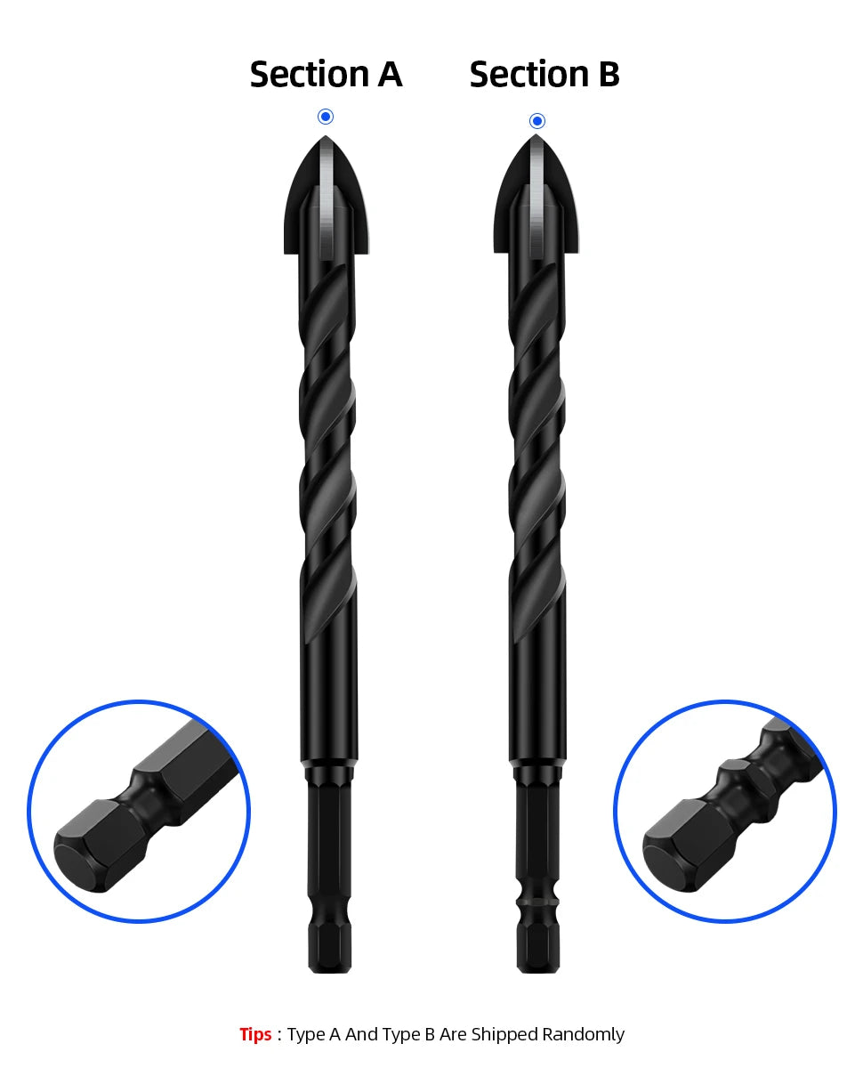 TOOLEYE Cross Hex Drill Bit Set For Concrete Porcelain Tile Glass Metal Multifunction Drill Bits Kit Power Tools Drilling Drills