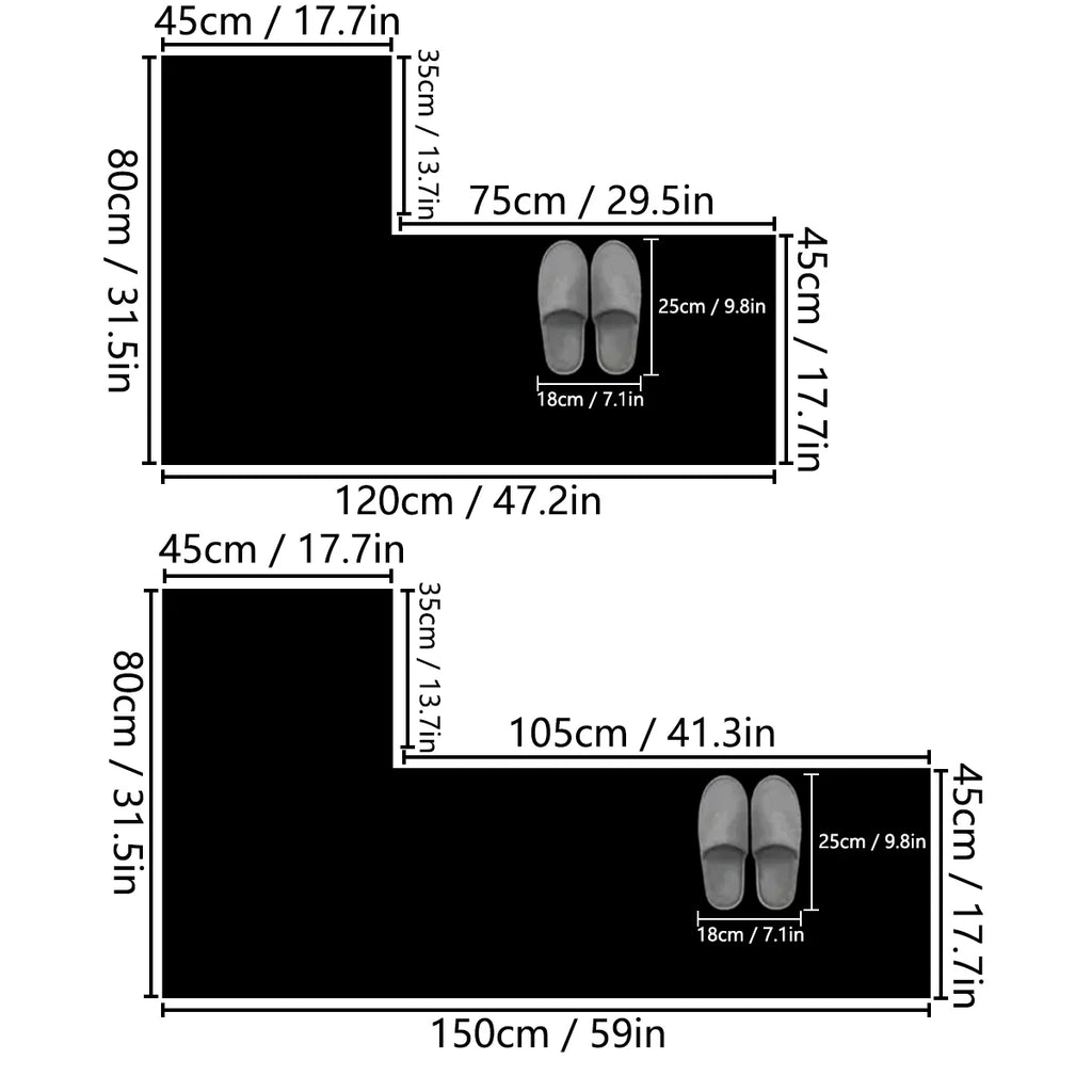 Simple L-shaped long strip bathroom non-slip floor mat flannel absorbent cushion home shower room corner carpet door mat