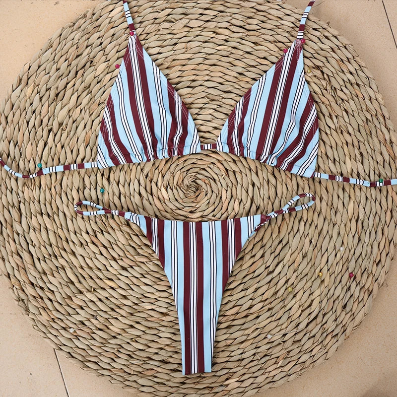 Micro Bikinis 2026 Nouveau Maillot De Bain Femme Sexy Bikini Brésilien Imprimé Rayures Maillot De Bain De Plage biquini Femme
