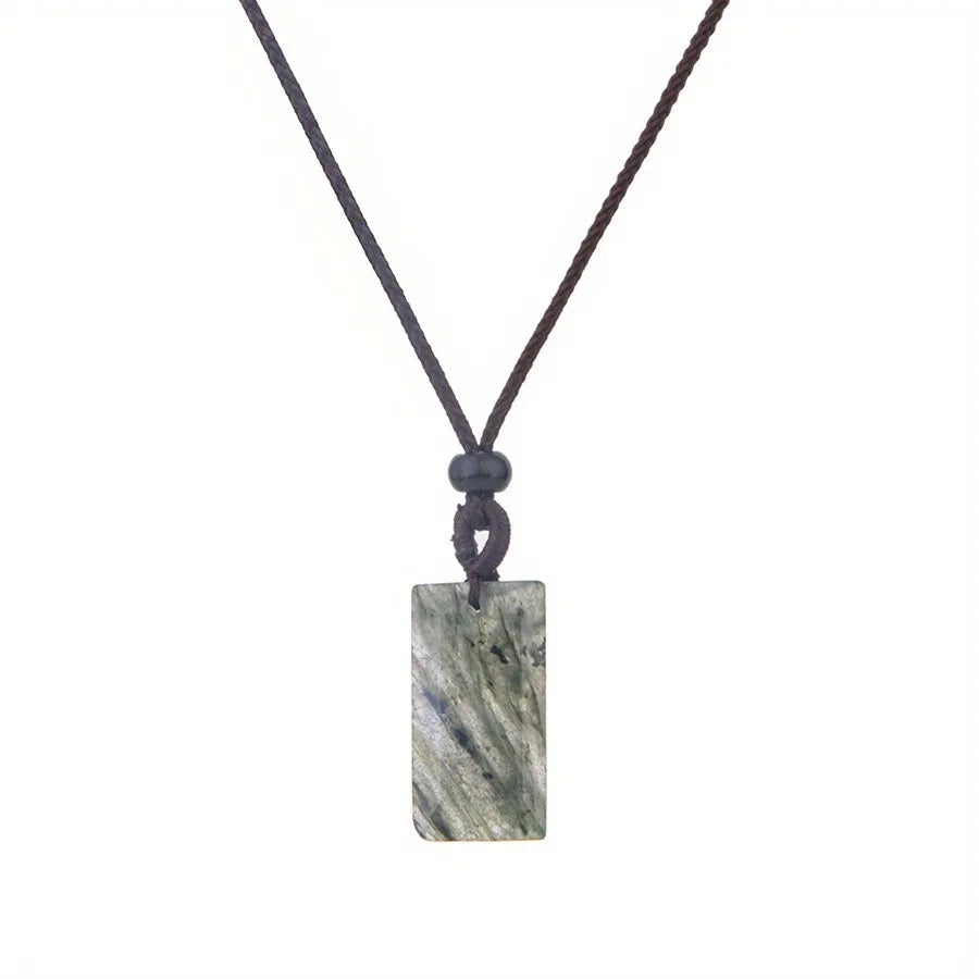 Natrual crystal stone gemstone agate hand-made Rectangular adjustable pendant necklace for women and men Stone Pendant Necklace