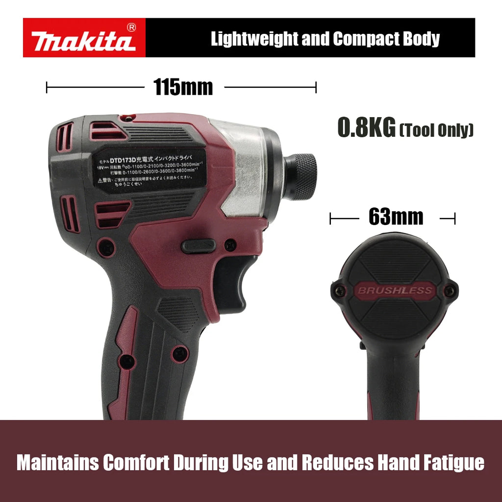 Makita 18V DTD173 Brushless Drill Power Tool Multicolor Home Improvement DIY 180Nm Electric Wood Bolt T-Mode