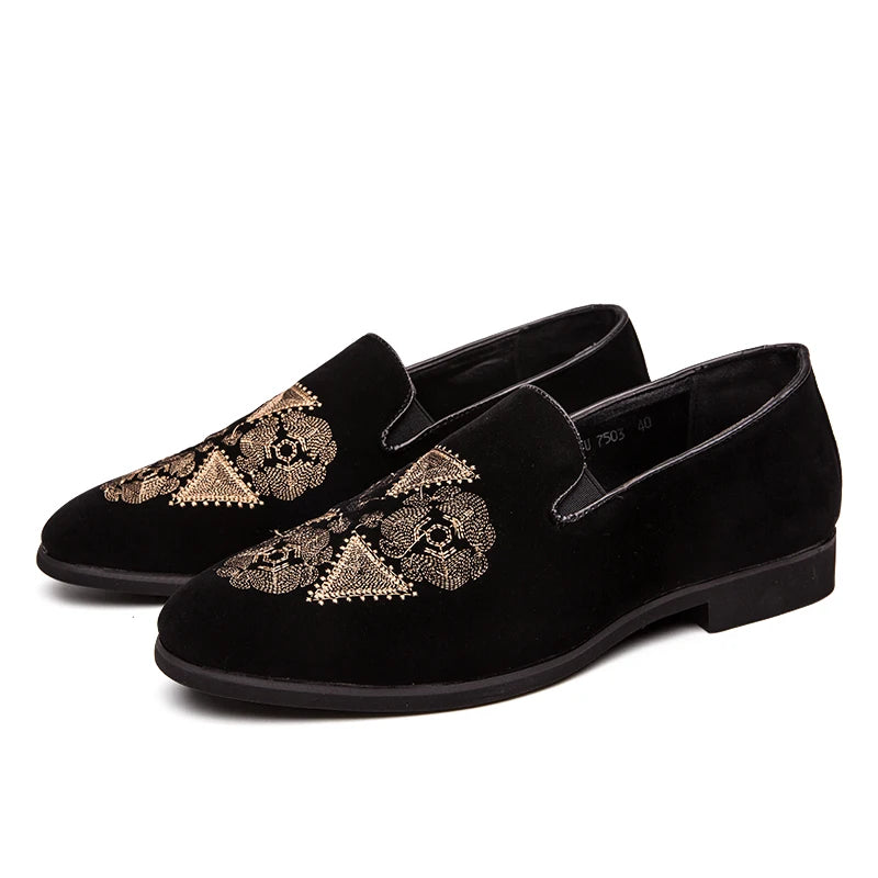 Designer Embroidery Leather Luxury Casual Formal Driving Dress Black Loafers Mens Moccasin Italian Wedding Office Shoes for Men