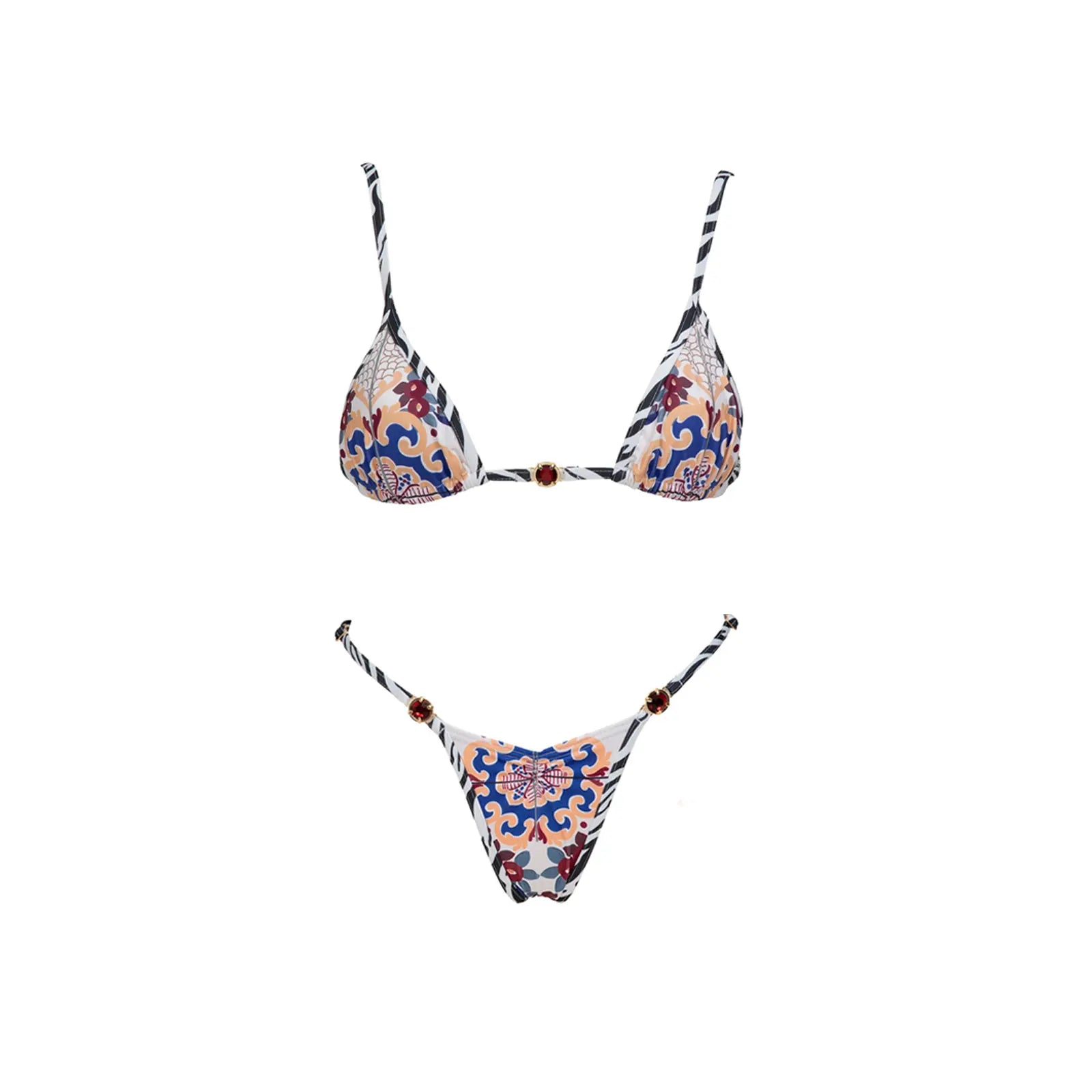 Maillot de bain 3 pièces push-up 2026 à imprimés rétro avec pantalon en maille, maillot de bain sexy pour femme, paréo de plage à bretelles