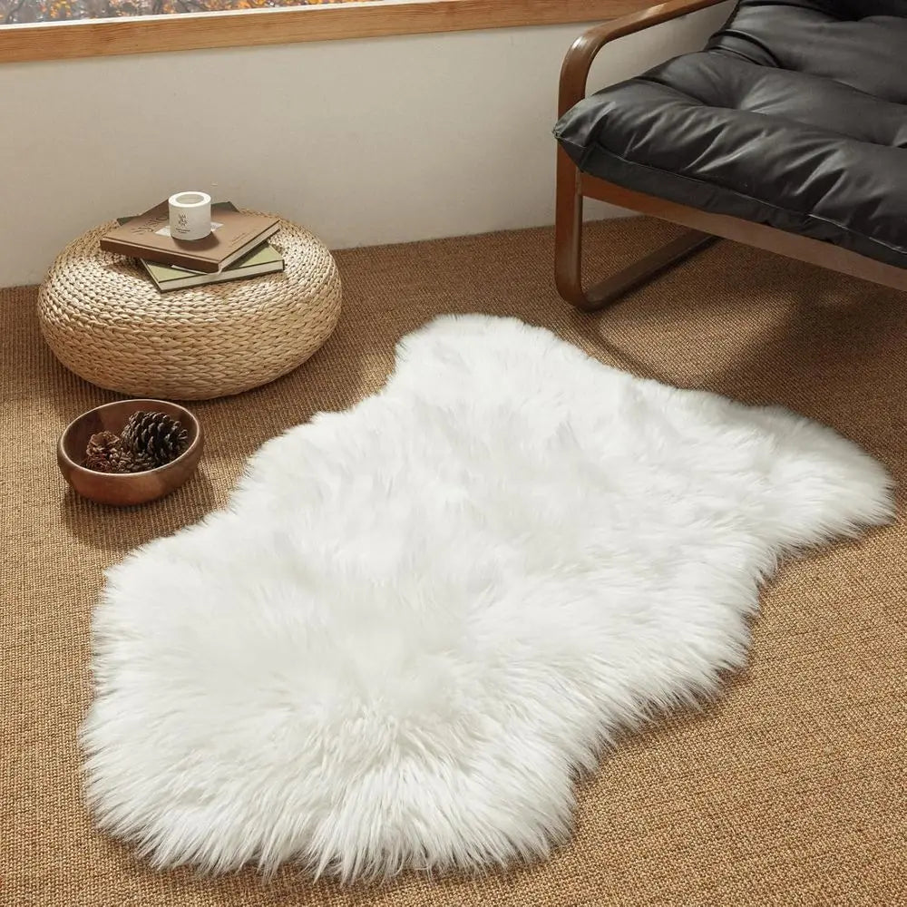 White Small Sheepskin Rug, Ultra Soft 2x3 ft Mat, Washable Shag, Ideal for Nursery, Throw or Bed, Living Room, Kids Room