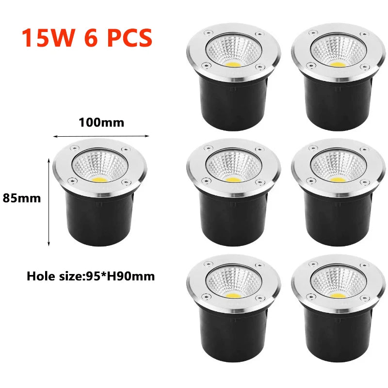 6PCS Outdoor Garden Lighting IP67 Waterproof LED Underground Light 5W10W15W Buried Light Garden Landscape Light 110V220V 12V