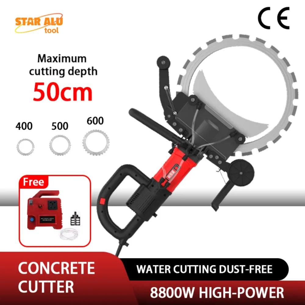 300/400/500mm Concrete Ring Saw with D-Shaped Ergonomic Handle Electric Wall Cutter for Reinforced Concrete Wet Cutting Work