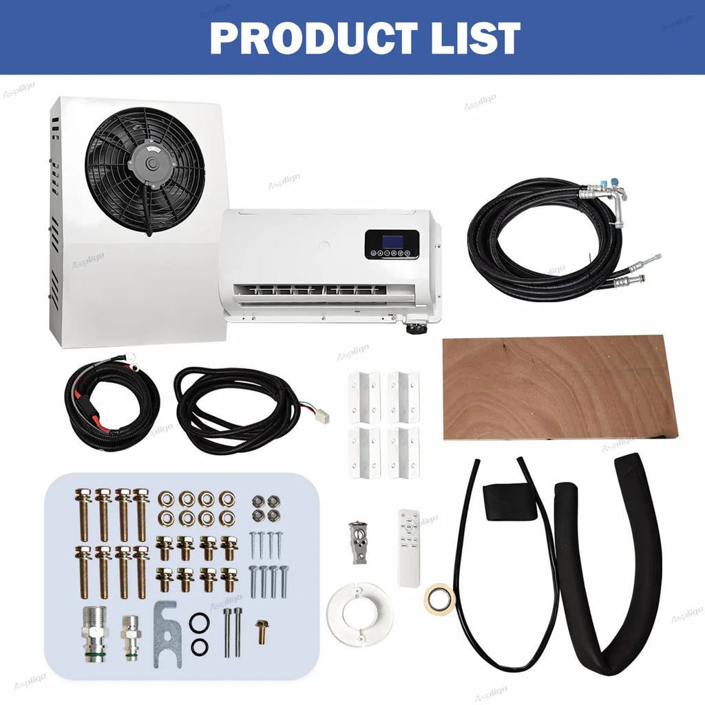 12V/24V Split Air Conditioner for Truck Van RV Camper Low Noise Fast Cooling Electric Parking Air Conditioning System 10500BTU