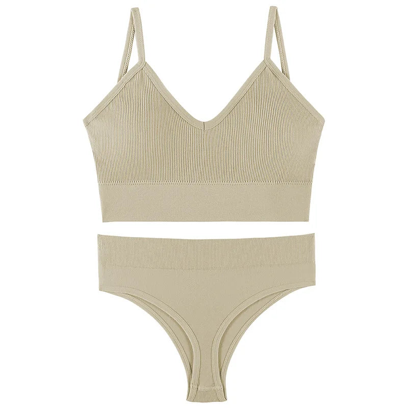 Women’s Ribbed V Neck Bra and Panty Set Seamless Comfortable 2 Piece 2026