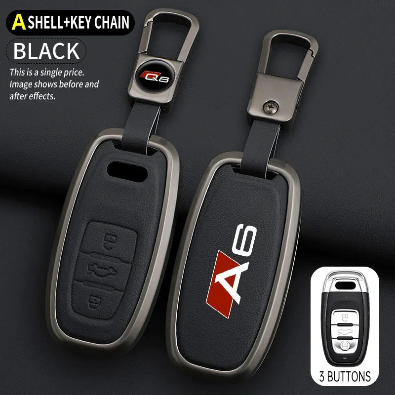 Zinc Alloy Leather For AUDI A6 S6 RS6 C5 C6 C7 4F S line Car Key Case Cover Shell Protected Keychain Bag Car-Styling Accessories