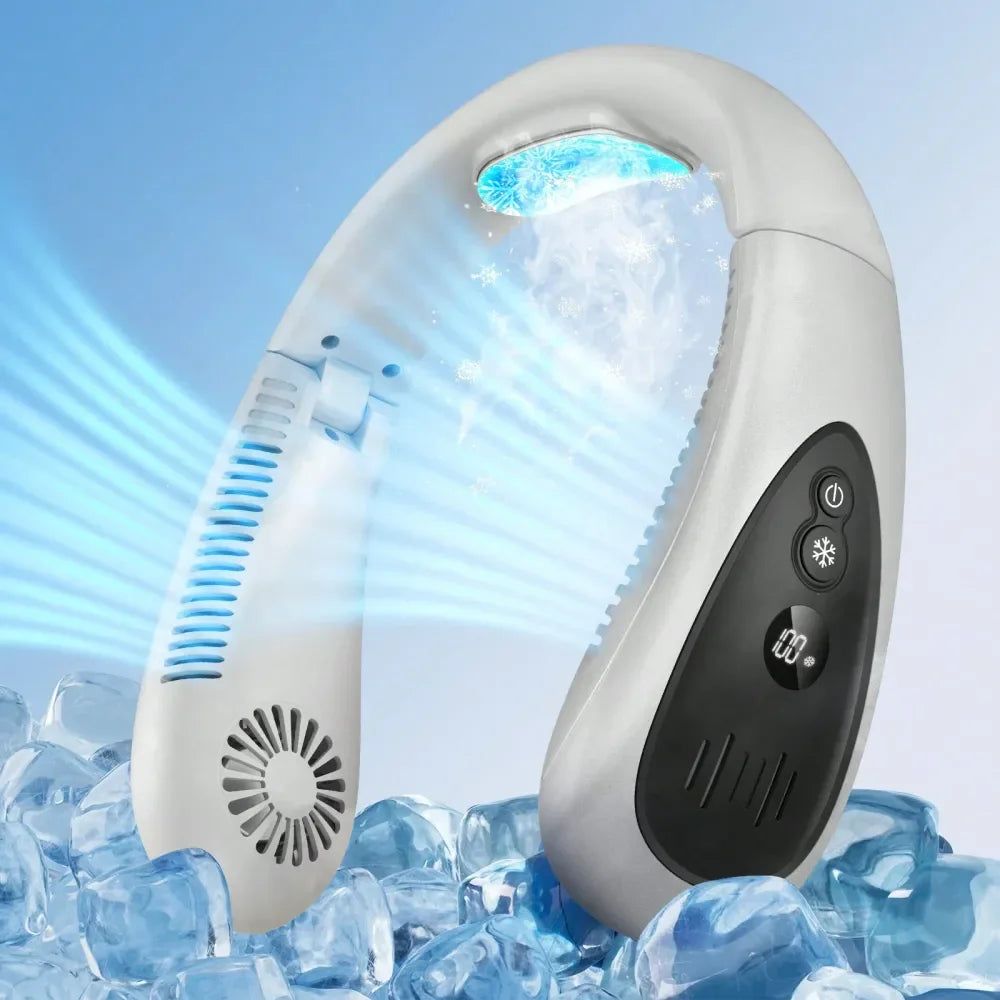 Climatiseur de cou, ventilateur de cou portable 5000 mAh avec flux d'air de refroidissement semi-conducteur Ventilateurs de cou USB sans pales portables rechargeables