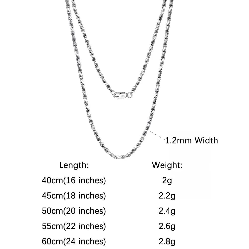 Rinntin 925 Sterling Silver Rope Chain 1.2MM 1.5MM 1.7MM 14k 18k Gold Plated Rope Chain Necklace Minimalism Jewelry Gift SC29