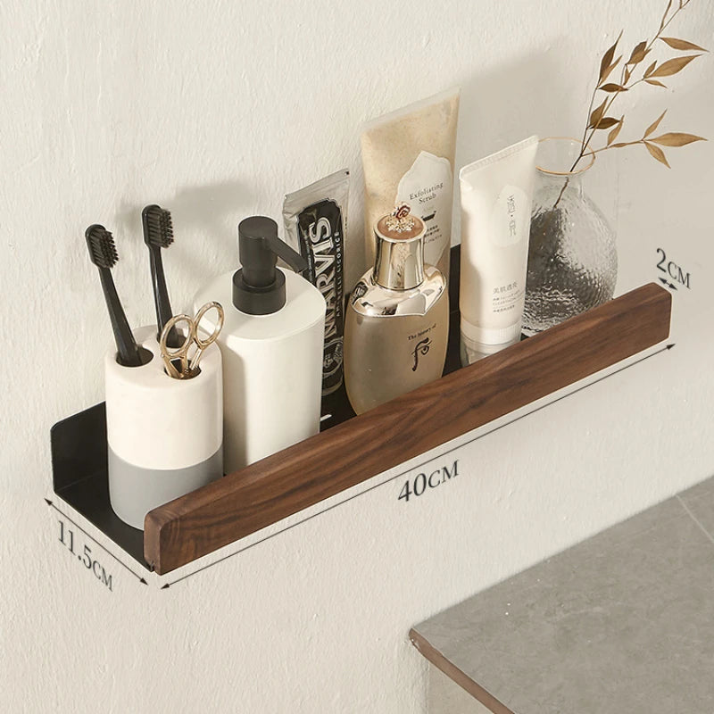 Porte-serviettes en noyer sans poinçon, étagère de salle de bain, support mural de rangement pour toilettes, accessoires de salle de bain