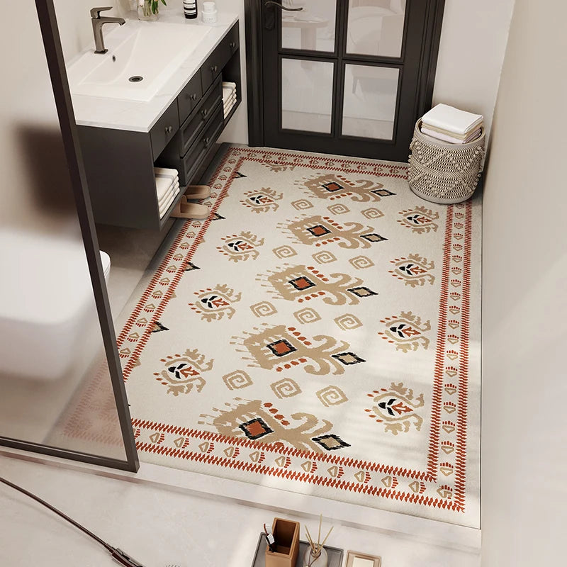 Tapis de Bain Style Ethnique Bohème VIKAMA Tapis de Lavabo en Diatomite Absorbant l'Eau Antidérapant Tapis de Toilette de Salle de Bain Décoration Intérieure