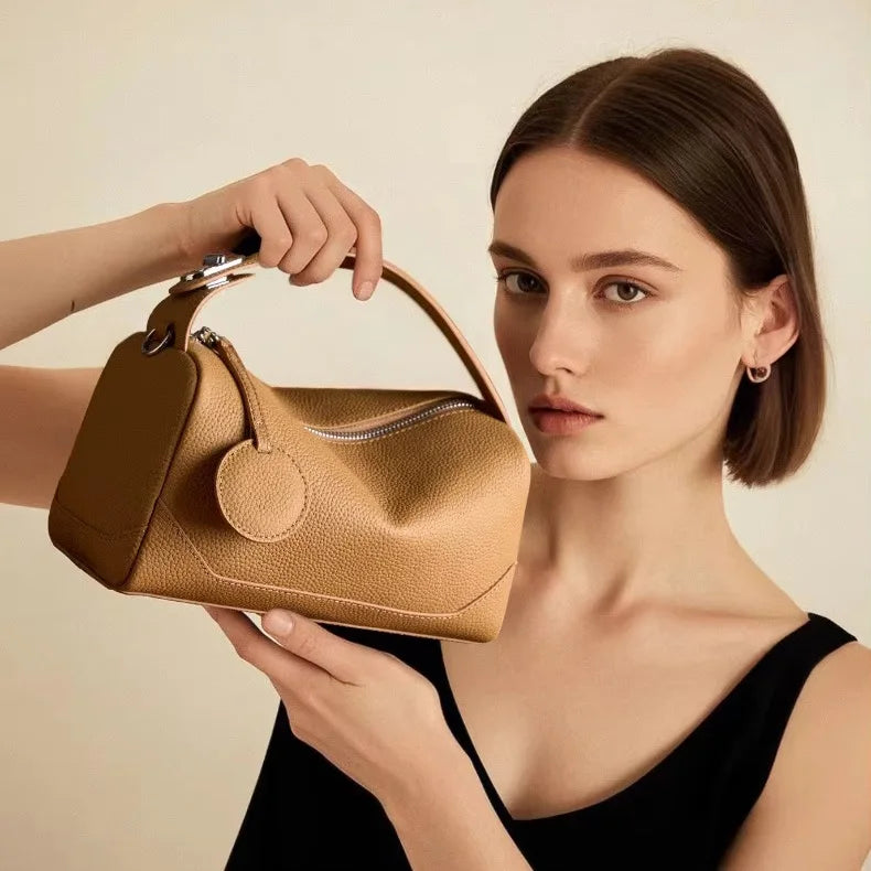 new fashion genuine leather woman bag handle cowhide shoulder bag luxury designer minimalism bag cattle leather