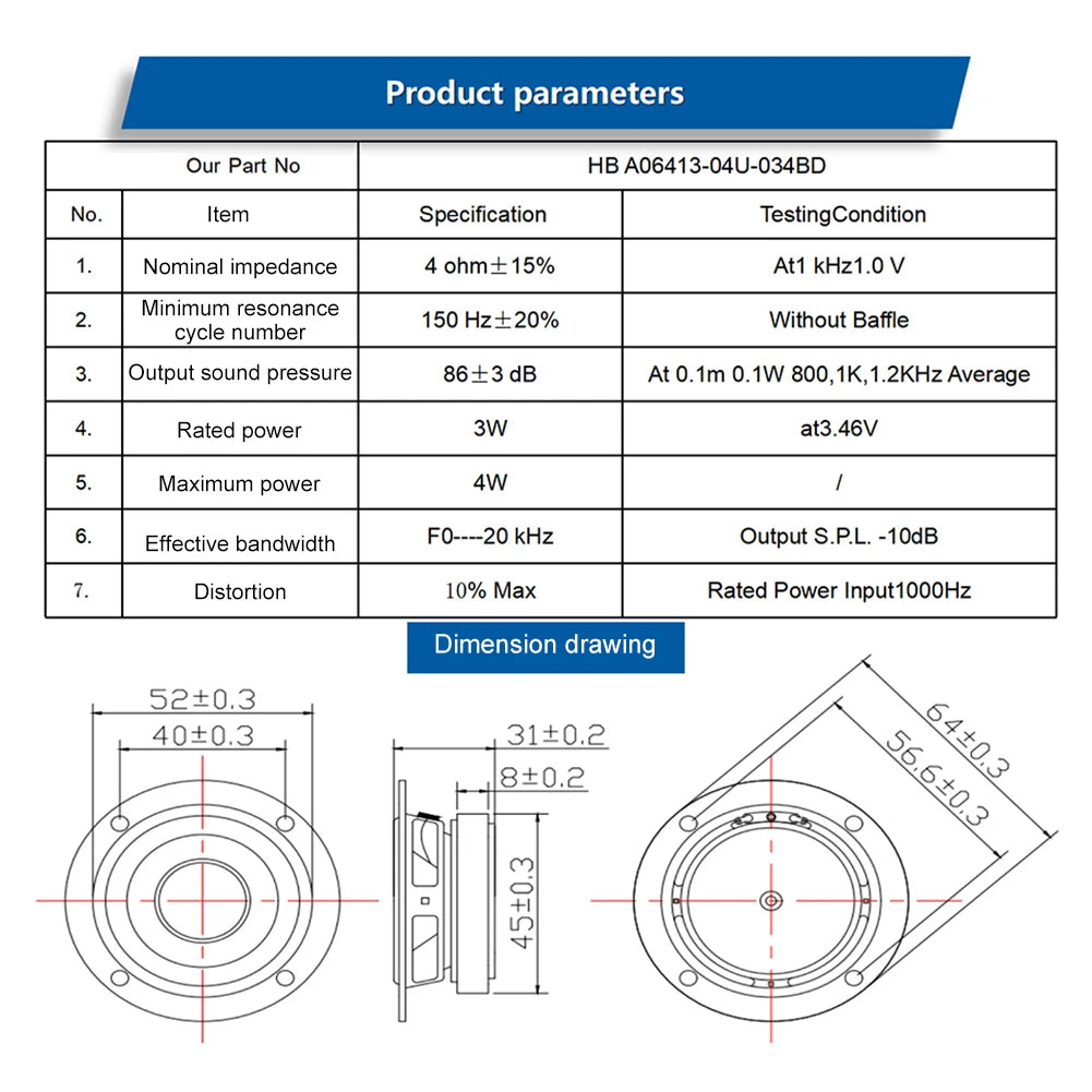 2 Inch 3W Speaker Full Frequency Bass Loudspeaker 4Ohm Bass Speaker 64MM Full Range Speaker Upgrades Horn
