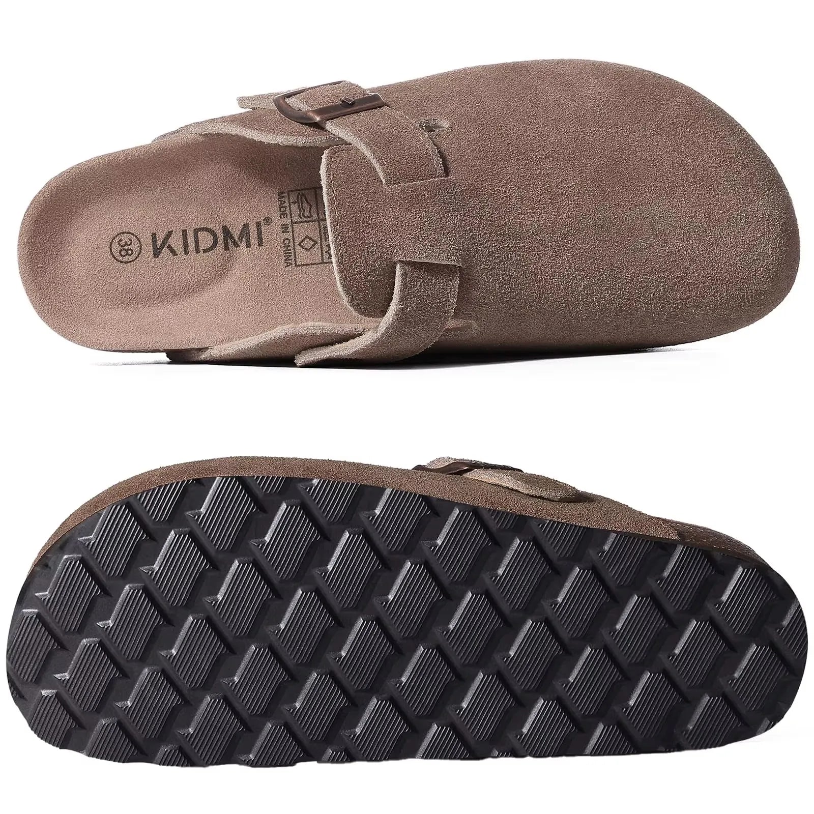 Asgard Women's Genuine Leather Clogs Soft Cork Footbed Cow Suede Mules With Adjustable Strap Fashion Comfort Slip on Slippers