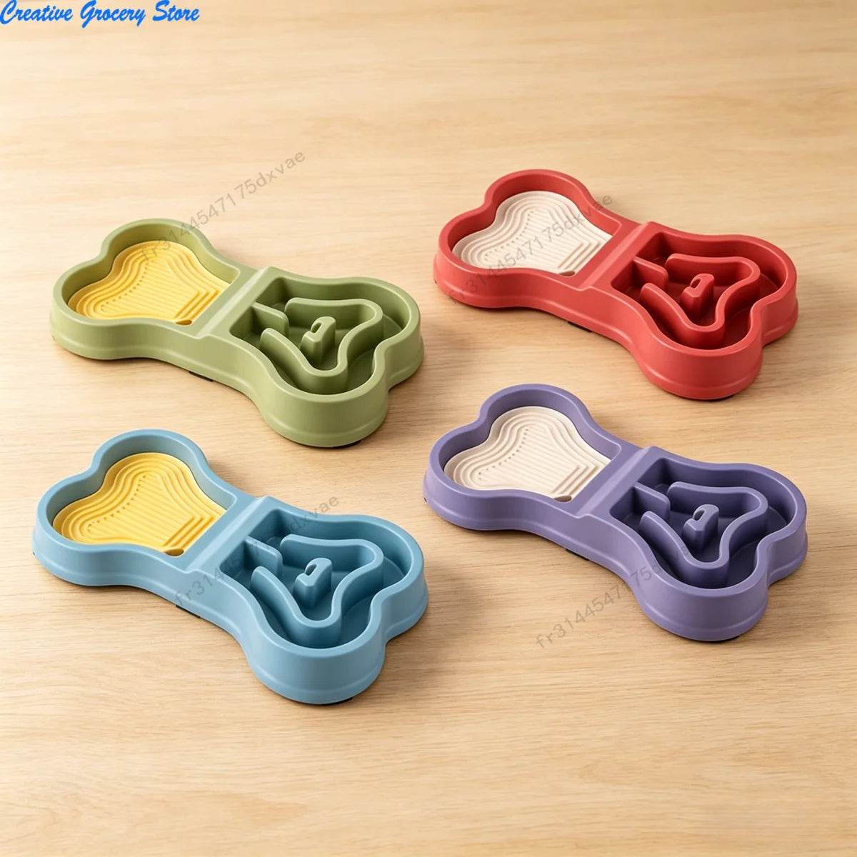 Non Slip Bone Shaped Dog Slow Feeder Bowl Double Compartment Interactive Maze Pet Food Dish for Fast Eaters Anti Choking Dry Wet