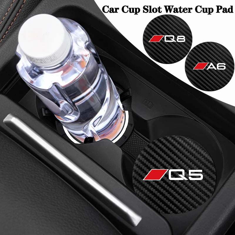 2Pcs Car Interior Leather Coaster Anti-noise Water Cup Pad For Audi Sline A3 A4 A5 A6 A7 A1 A2 A8 Q1 Q2 Q3 Q4 Q5 Q6 Q7 Q8 TT RS3
