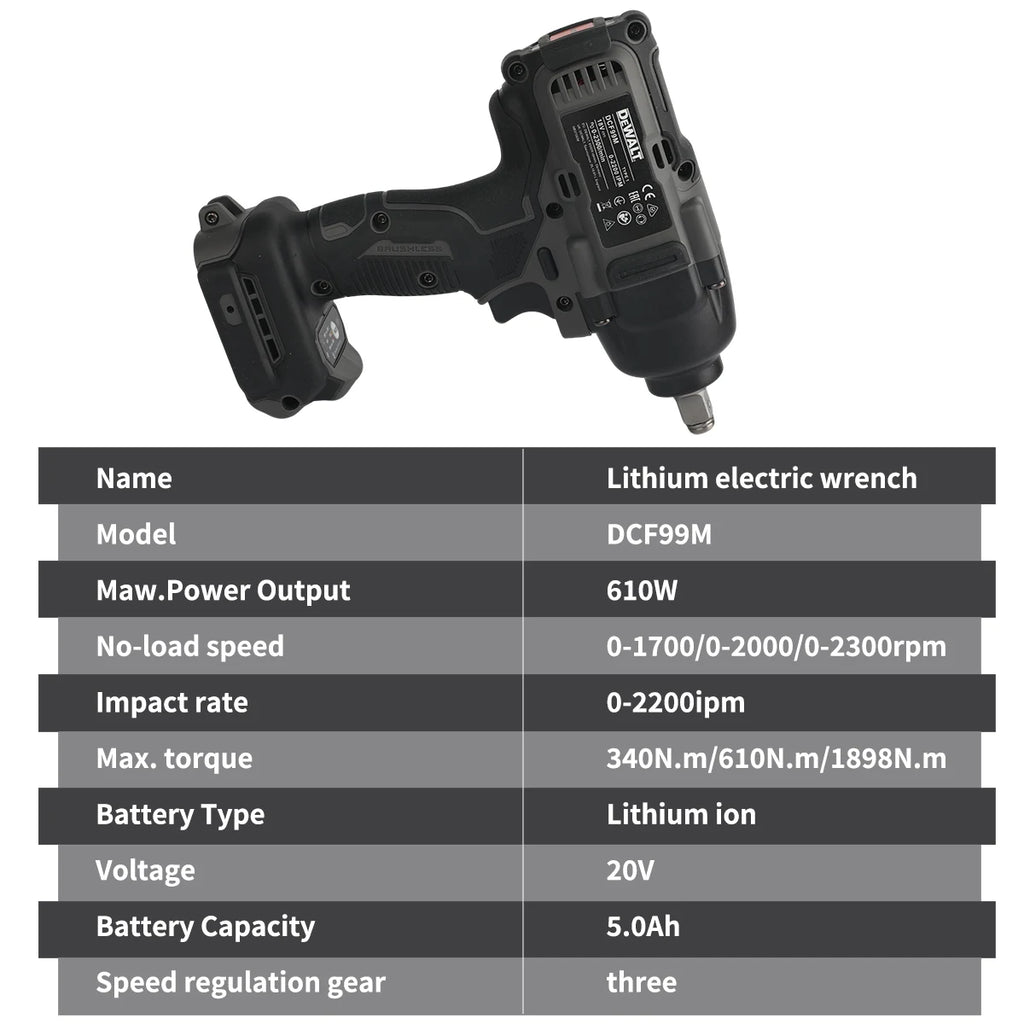 DeWalt DCF99M High Torque Brushless 20V Electric Impact Wrench Powered Electric Durable for Professiona Naked Tool